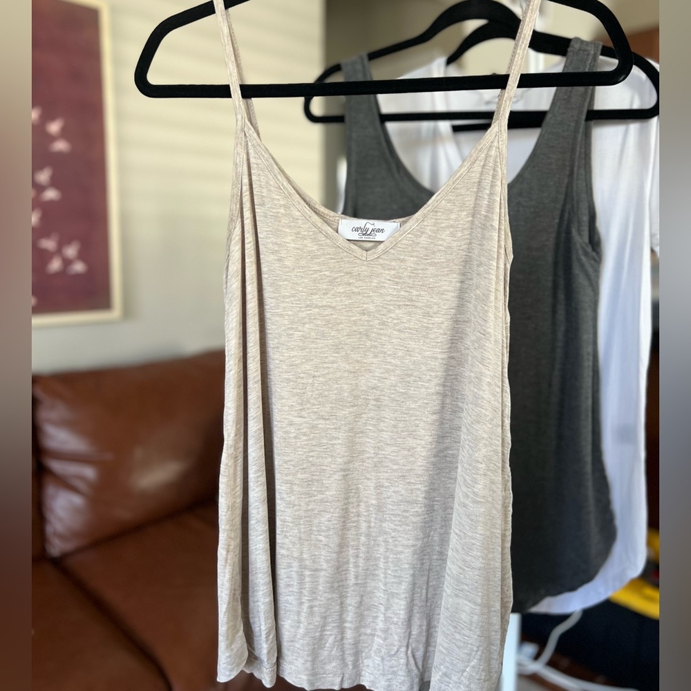 Carly Jean Los Angeles Oatmeal Spaghetti Tank Top